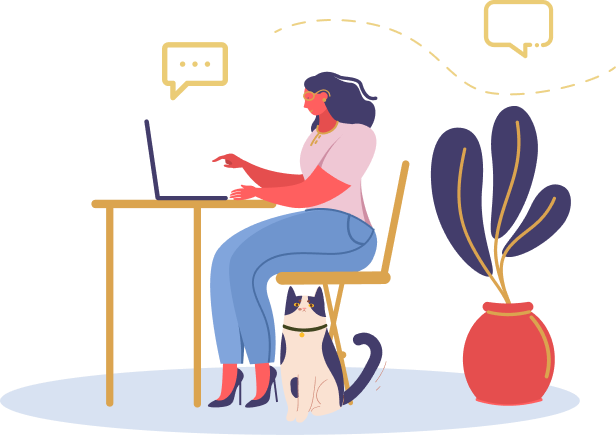 woman with cat and laptop illustration