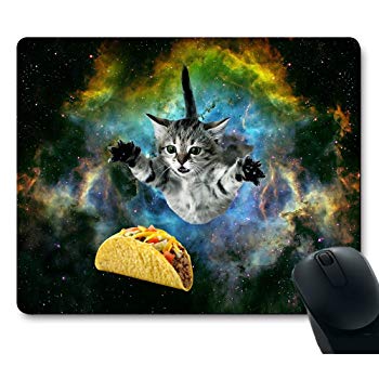 Cat Flying Through Space Reaching for a Taco in Galaxy Mouse Pad
