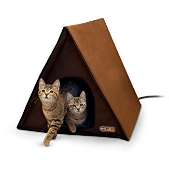 K&H Pet Products Outdoor Heated Multi-Kitty A-Frame Chocolate