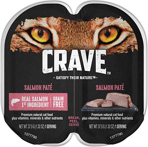 Crave Salmon Pate Grain-Free Cat Food Trays, 2.6-oz, case of 24 twin-packs