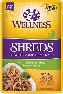 Wellness Healthy Indulgence Shreds with Chicken & Turkey in Light Sauce Grain-Free Wet Cat Food Pouches