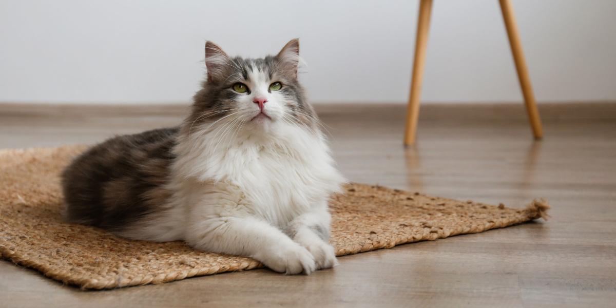 Imagen cautivadora de un gato de pelo largo con pelaje lujoso, que muestra su intrincado patrón de pelaje y sus mechones sueltos.
