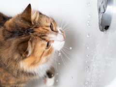 An intriguing scene featuring a curious cat perched on the edge of a bathtub, gazing curiously at the water within. The cat's posture and expression capture its fascination with the bathtub, highlighting its characteristic exploration and interaction with its environment.