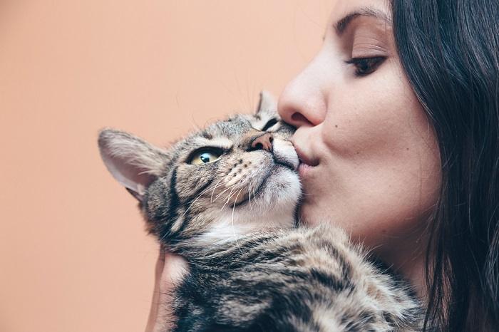 persona besando a un gato