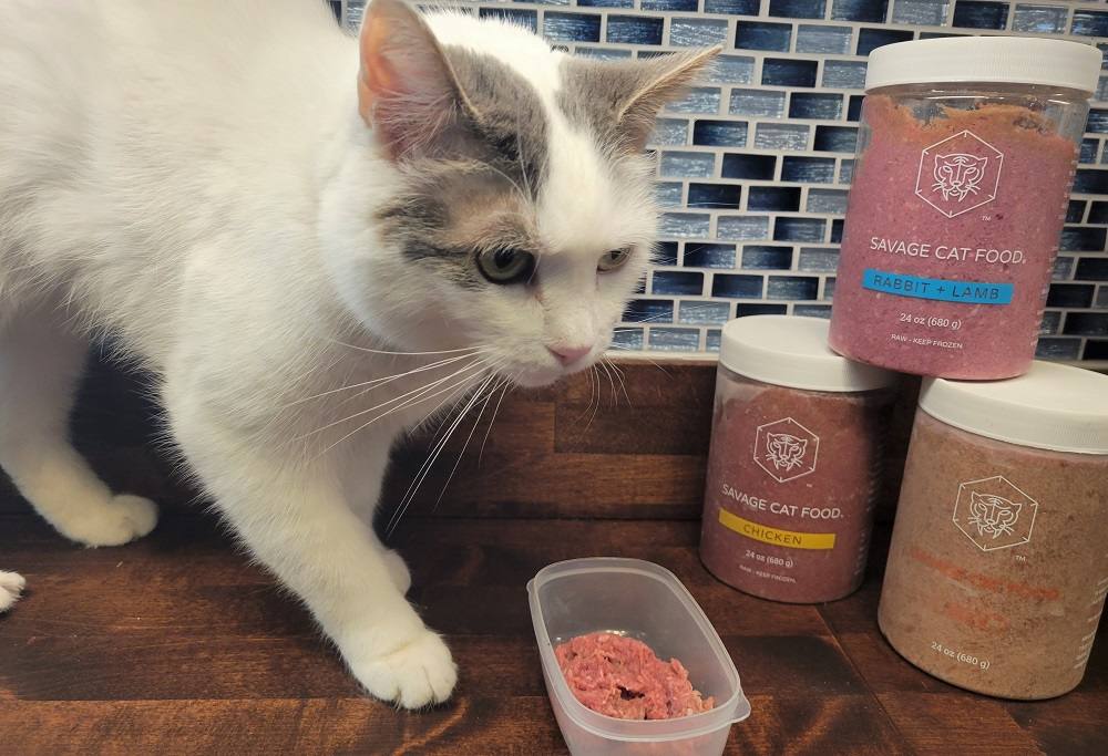 Savage Pet offers three different raw food formulas featuring chicken, duck, or rabbit and lamb. 