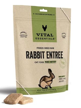 Vital Essentials Rabbit Entree Cat Food Mini Patties Grain-Free Freeze-Dried Raw Cat Food