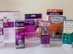 An assortment of pheromone diffusers and sprays for cats