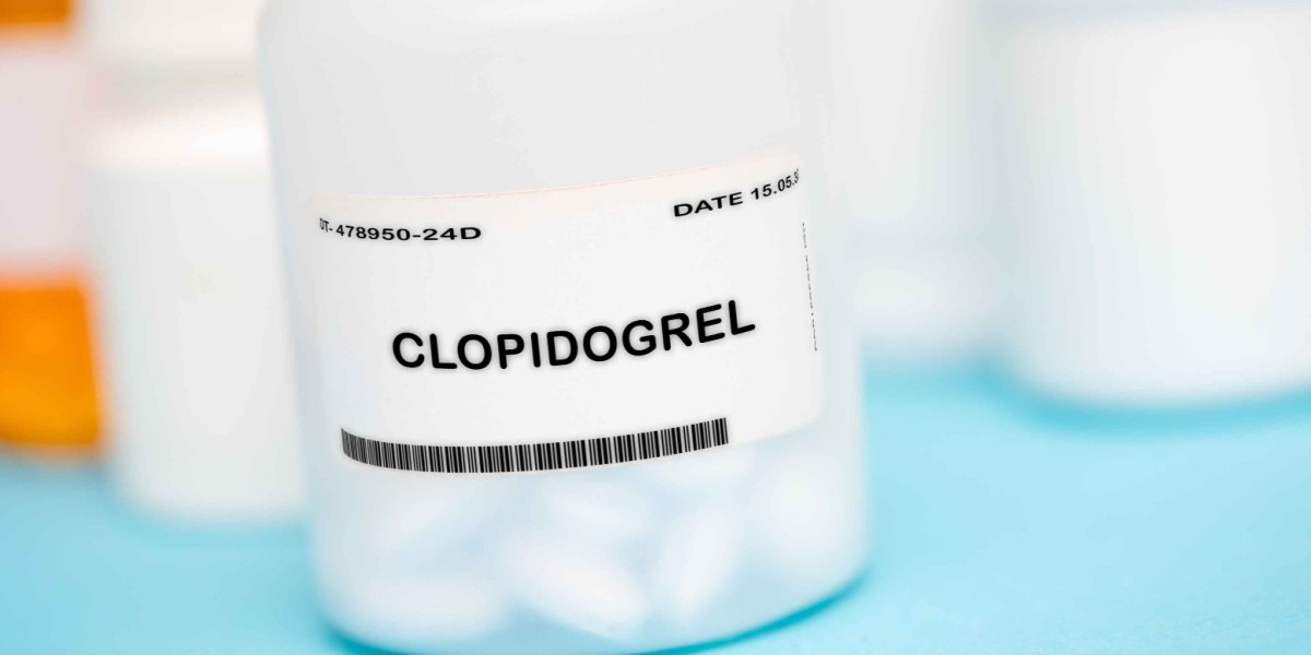 Close-up of a pill bottle filled with tablets and Clopidogrel written on the label.