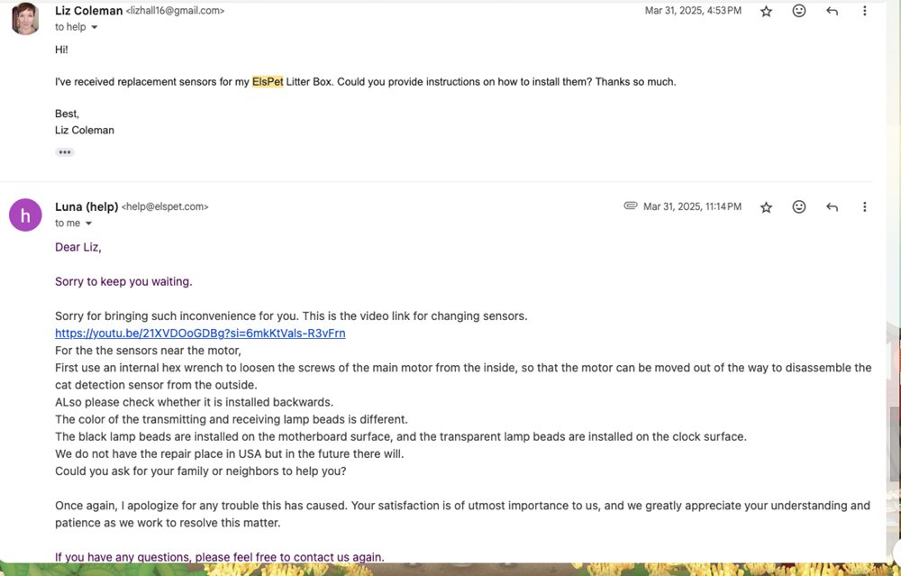 screenshot of email between tester and customer support