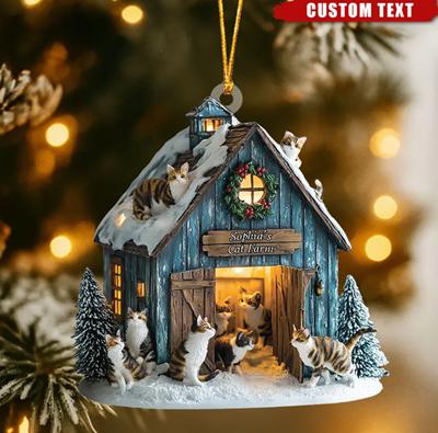 Personalized Cat Barn Christmas Ornament