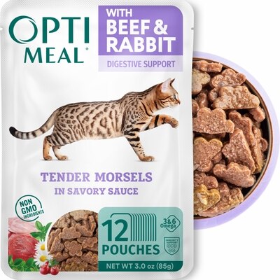 Optimeal Digestive Support Grain-Free Tender Morsels with Beef & Rabbit in Savory Sauce Wet Cat Food