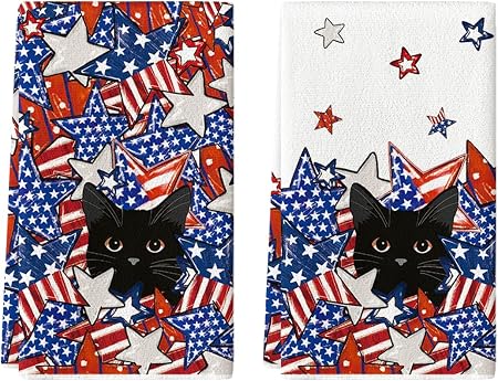 Artoid Mode American Flag Stars Black Cats Dish Towels