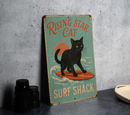 Retro Surf Cat metalen bord