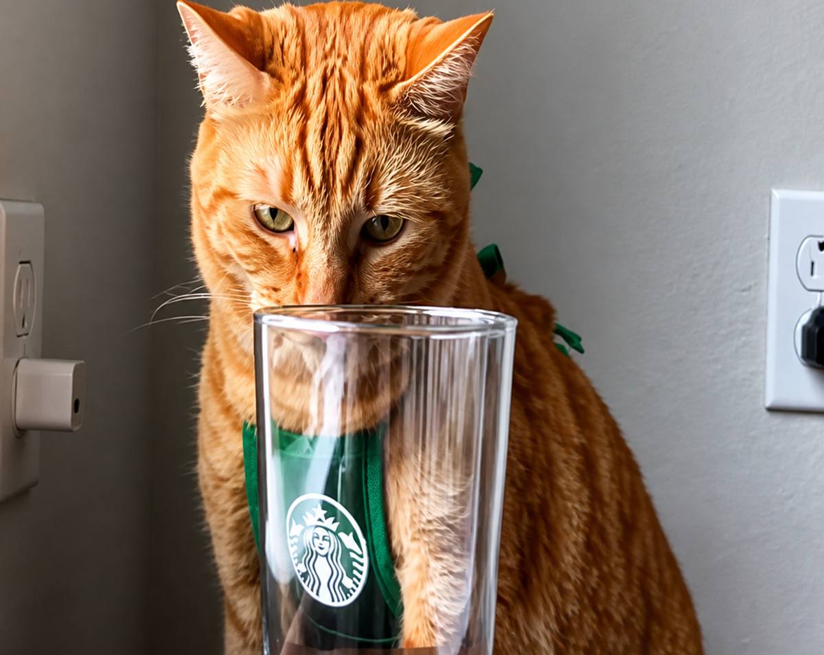Waffle inspecting the cup
