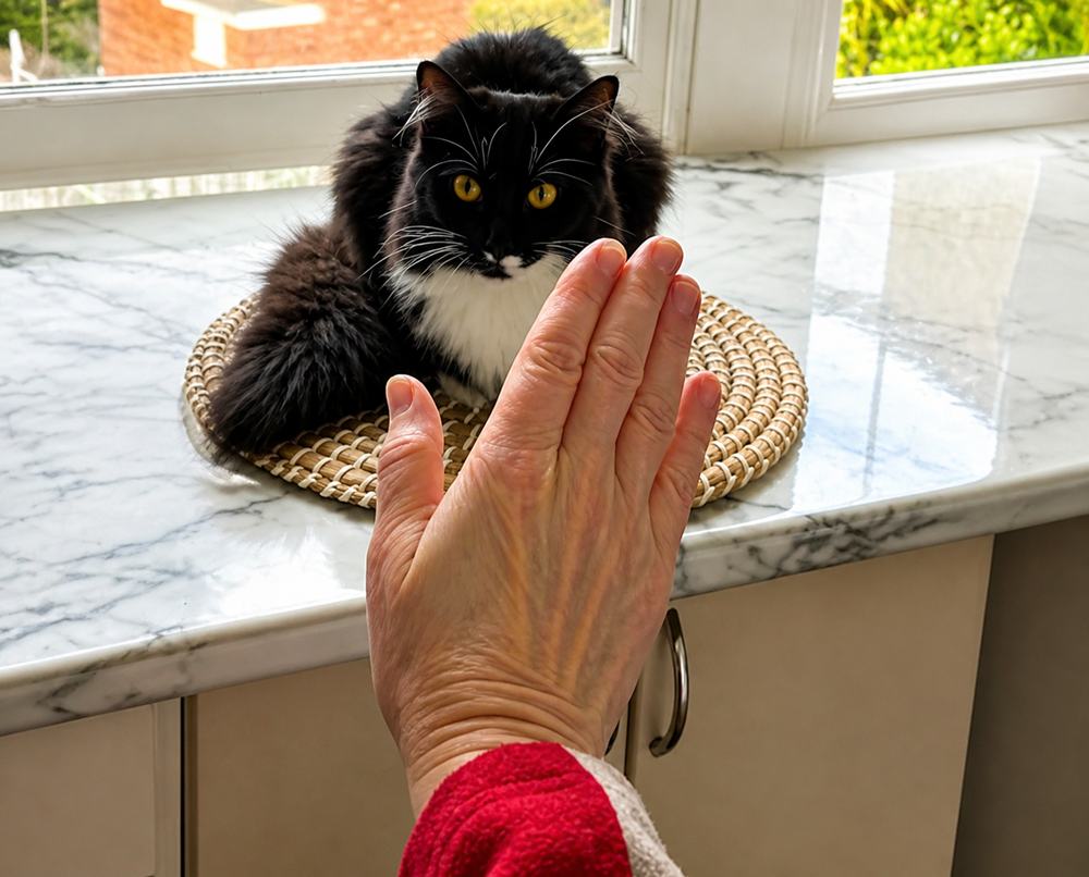 Teaching the stay cue helps keep your cat safe in daily situations and prevents unwanted behaviors like dashing out doors