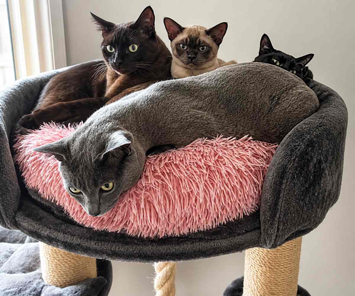 That’s Luna the Burmese in the front, looking innocent after swallowing her mum's underwear