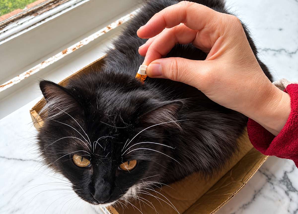 Tuxedo Cat Receiving Flea Treatment